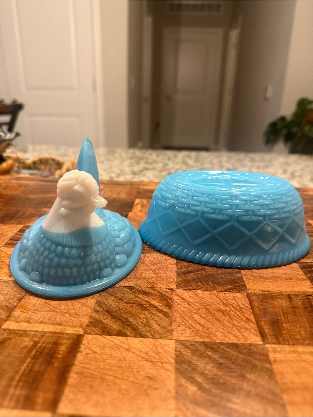 Blue Milk Glass Hen on Nest Dish Set
